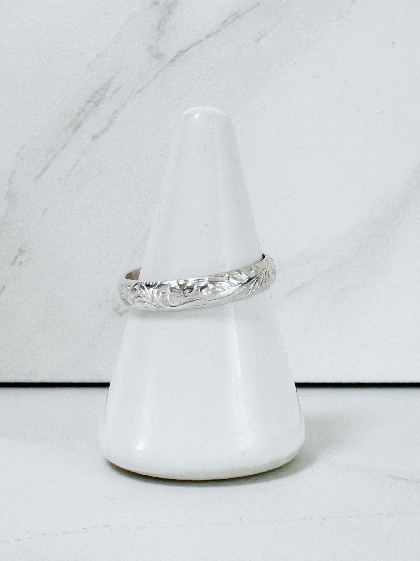 Floral Patterned Sterling Silver Band