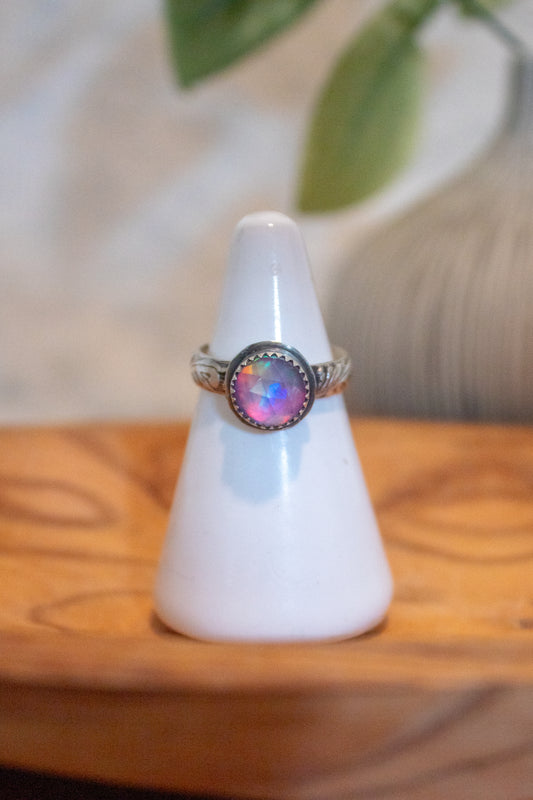 Pink Aurora Opal Ring Size 6.25