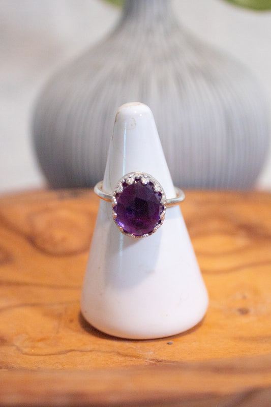Sterling Silver Crown Amethyst Ring Size 7