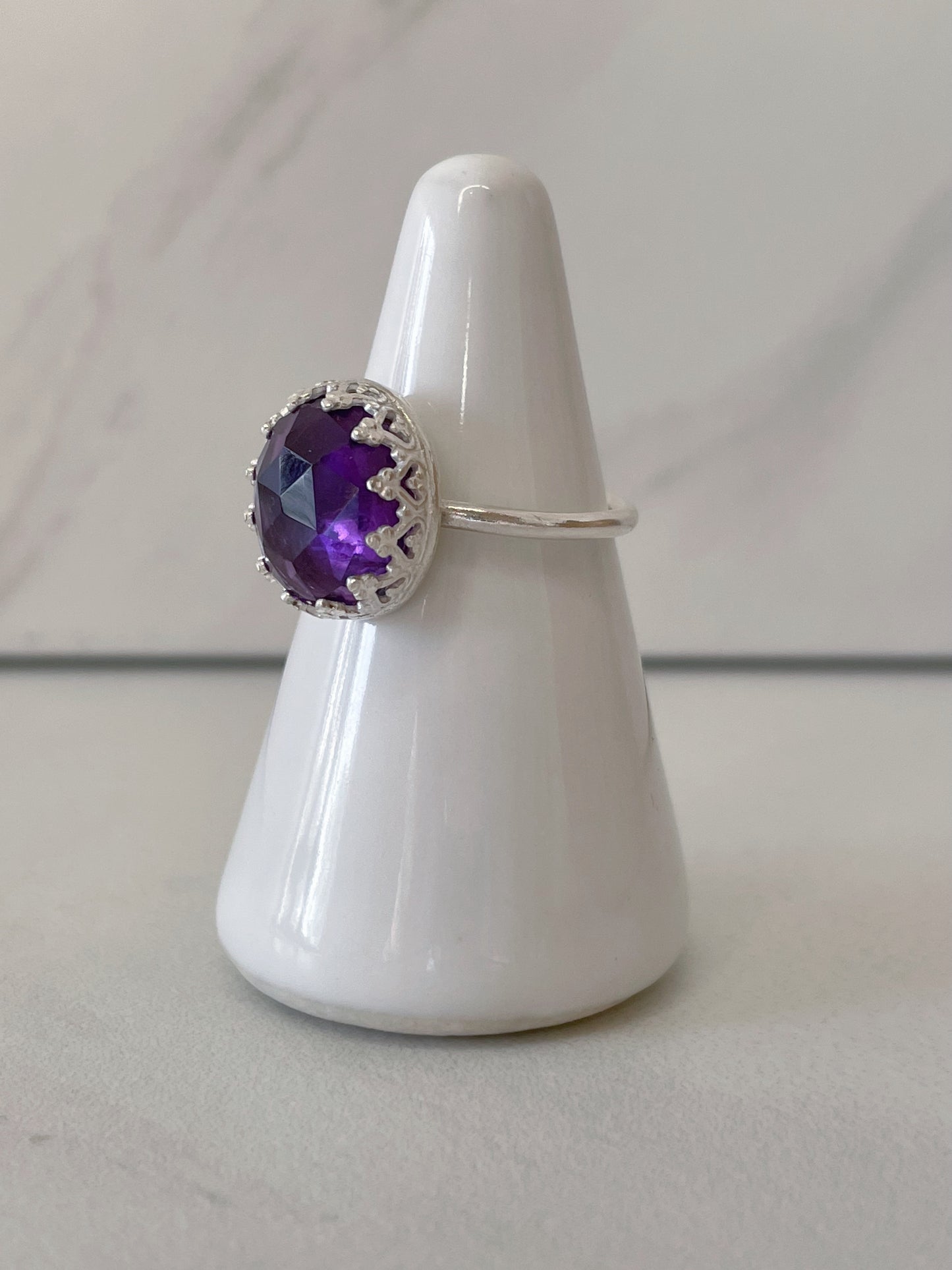 Sterling Silver Crown Amethyst Ring Size 7