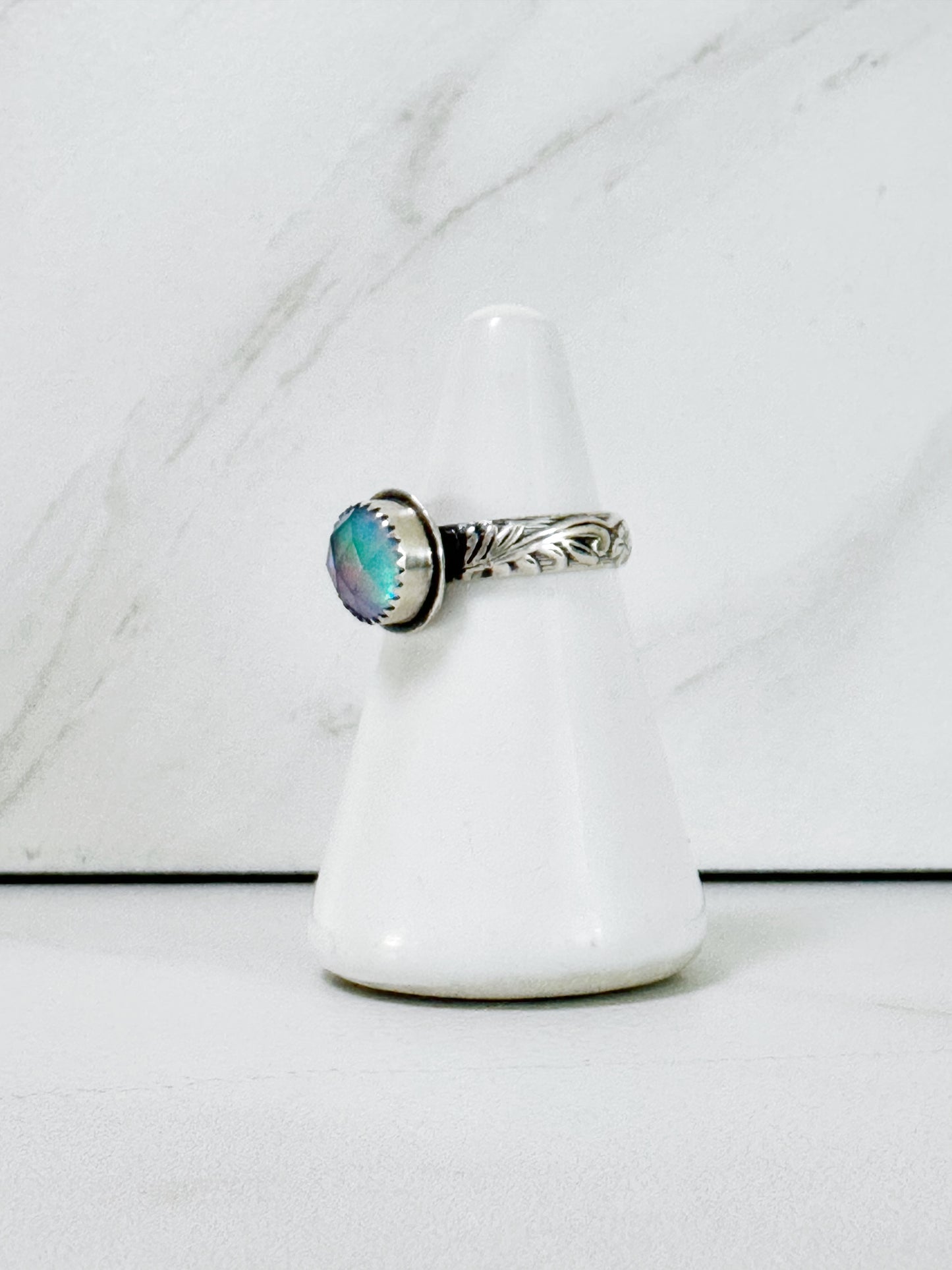 Pink Aurora Opal Ring Size 6.25