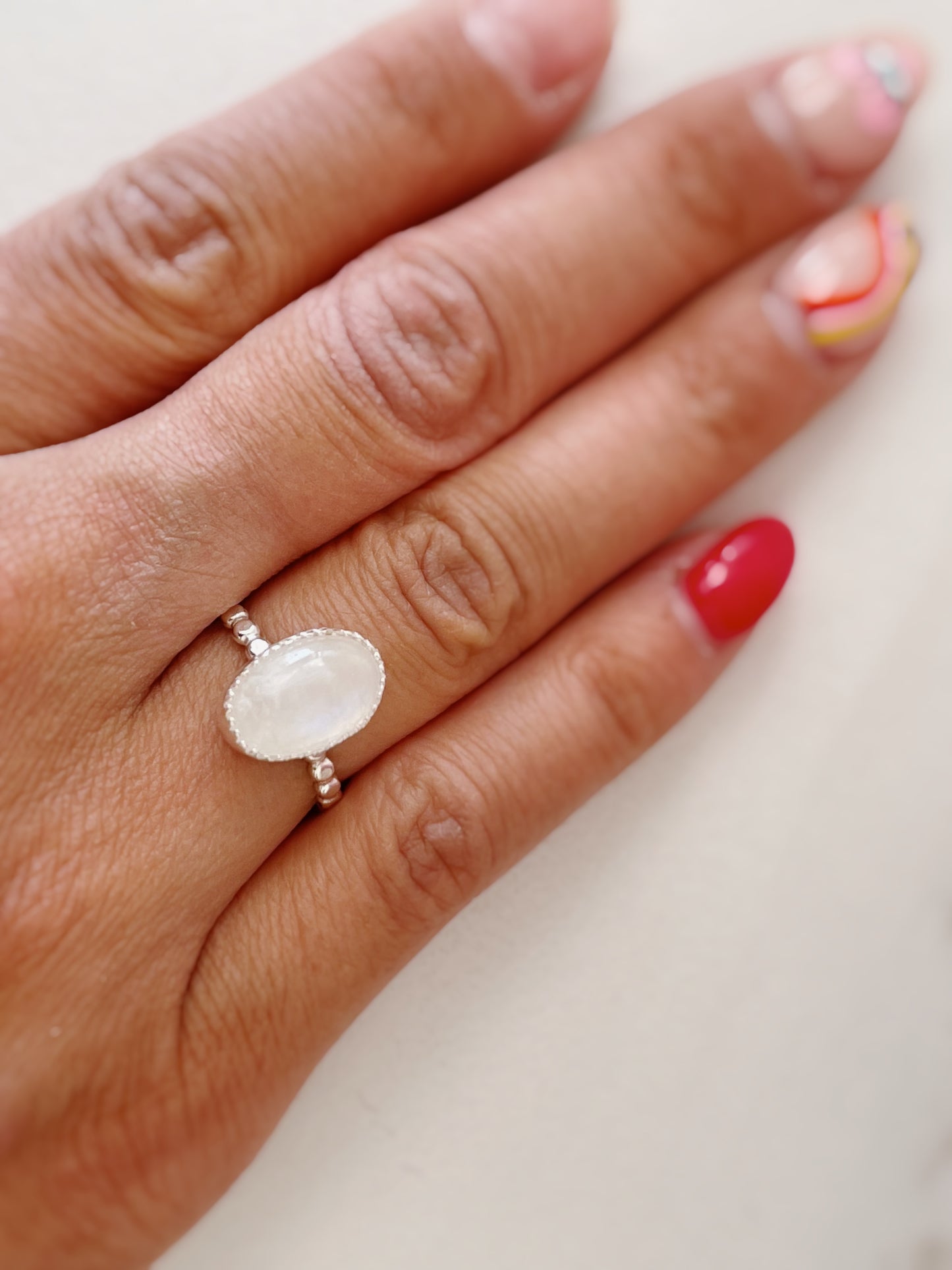 Moonstone Dot Ring Size 8.5