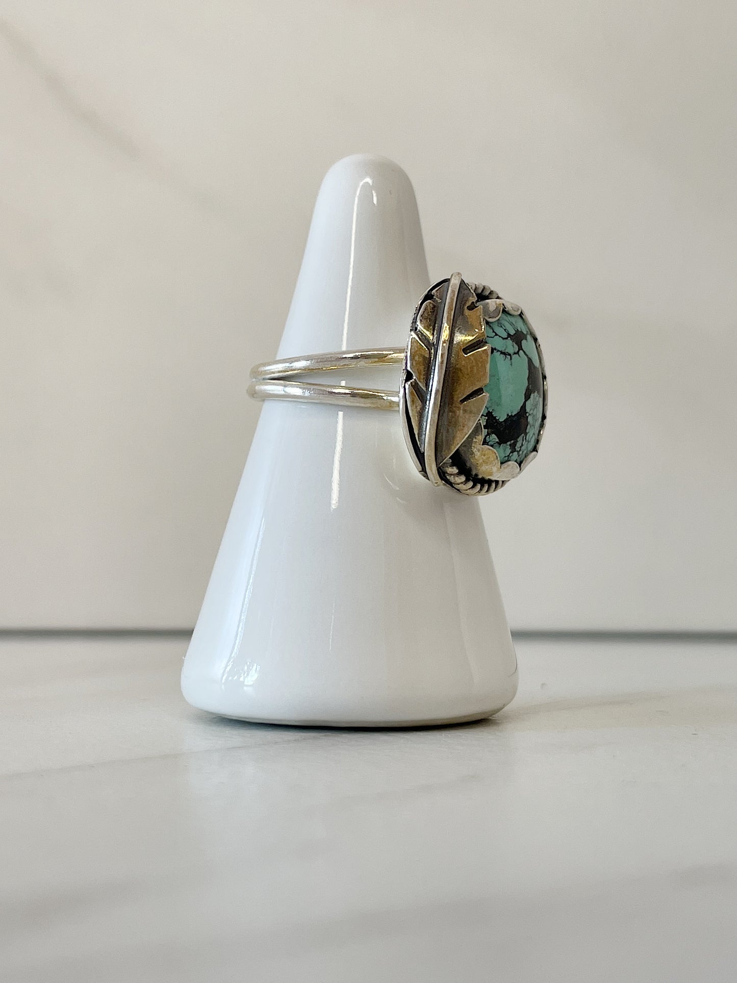 Sterling Silver Turquoise Leaf Ring