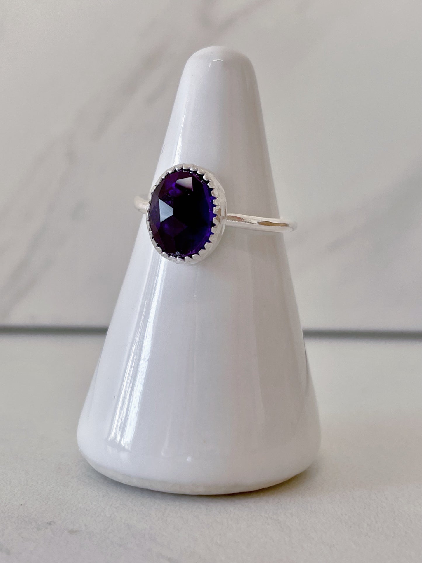 Serrated Bezel Amethyst Ring