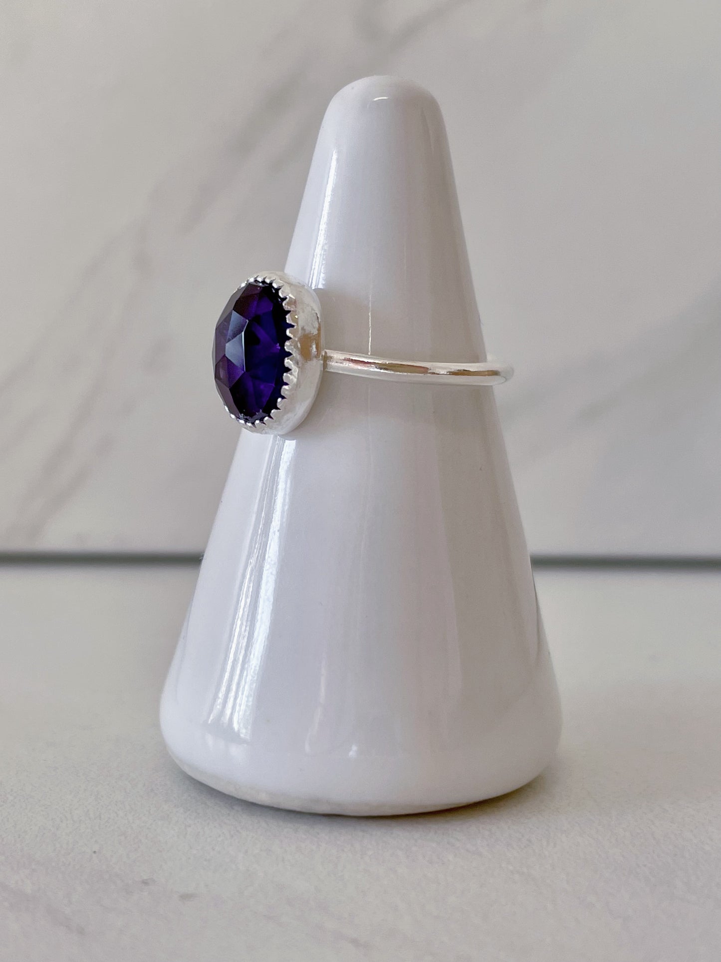 Serrated Bezel Amethyst Ring