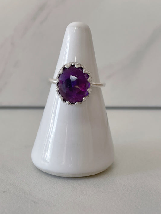 Sterling Silver Crown Amethyst Ring