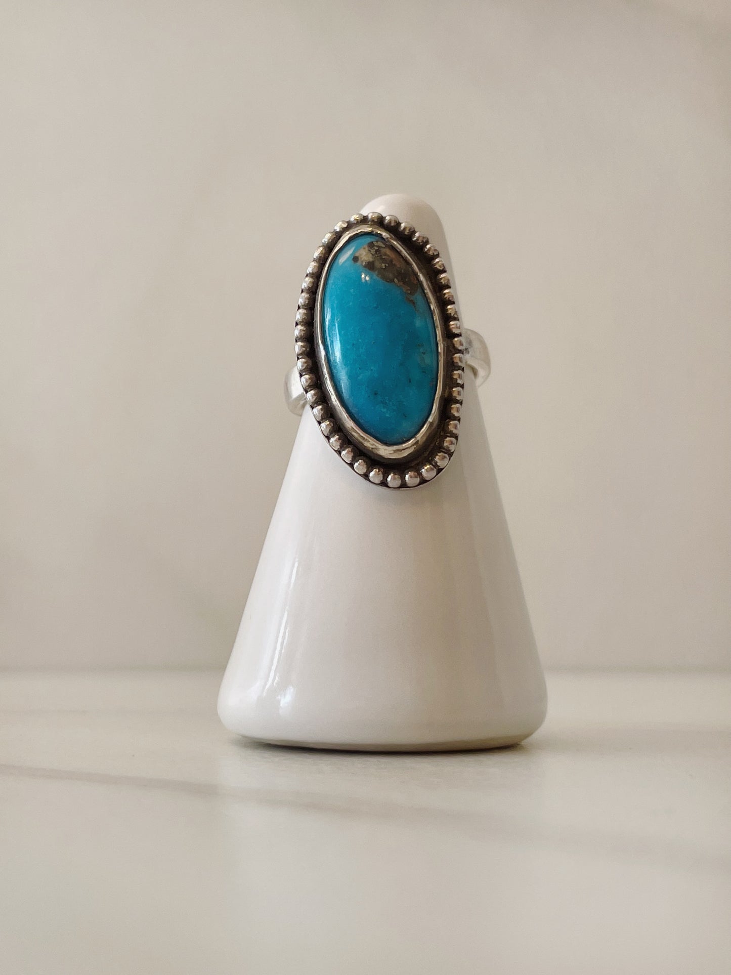 Genuine Oval Turquoise Ring with Dot Embellishment Size 5