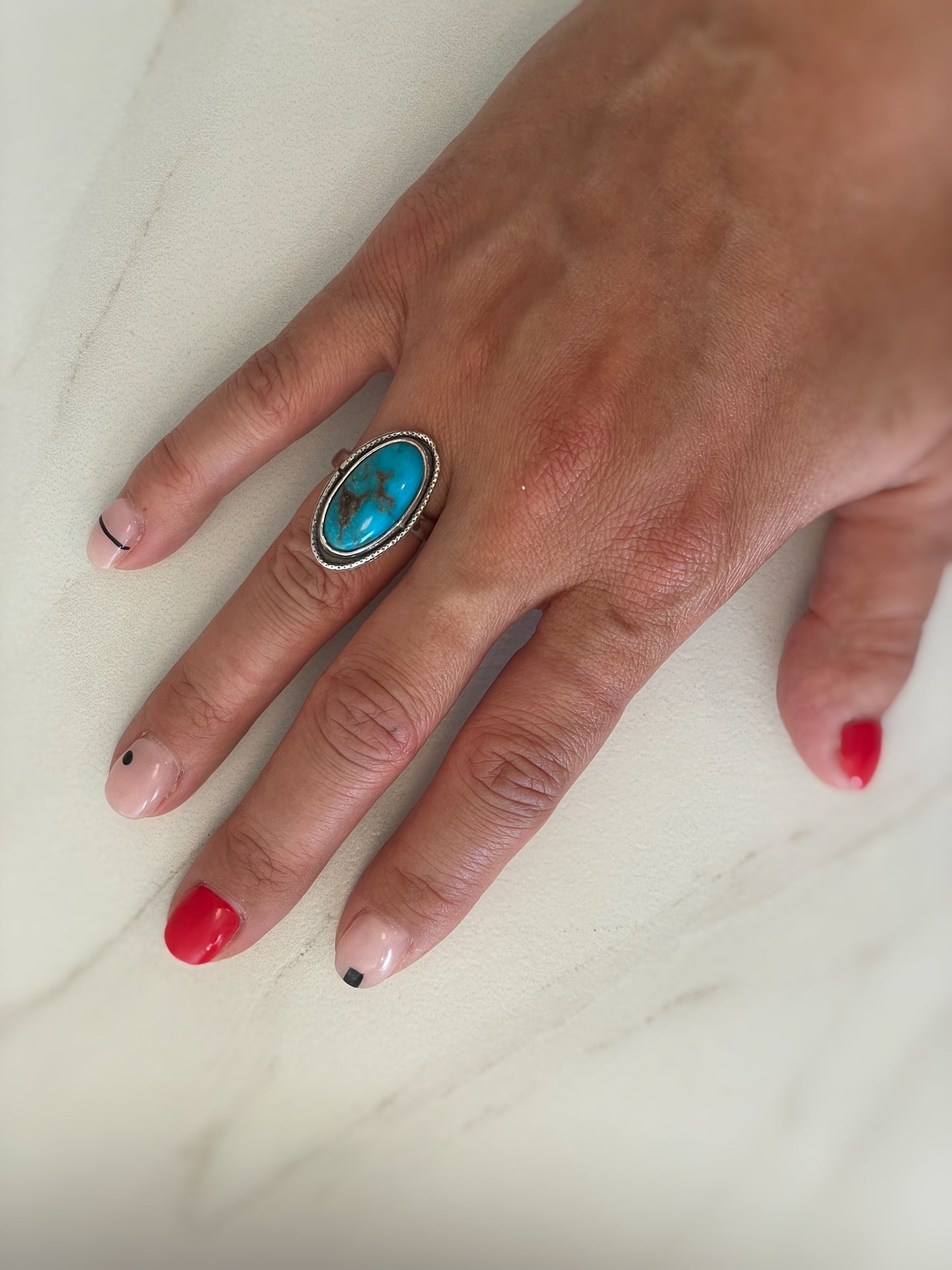 Genuine Oval Turquoise Ring with Sparkle Embellishment Size 5.5